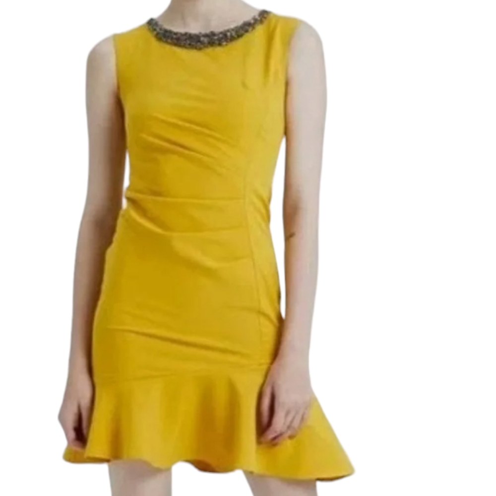 Lark & Ro Soft Yellow Sway Ruffle Sleevless Spring Midi Dress B26